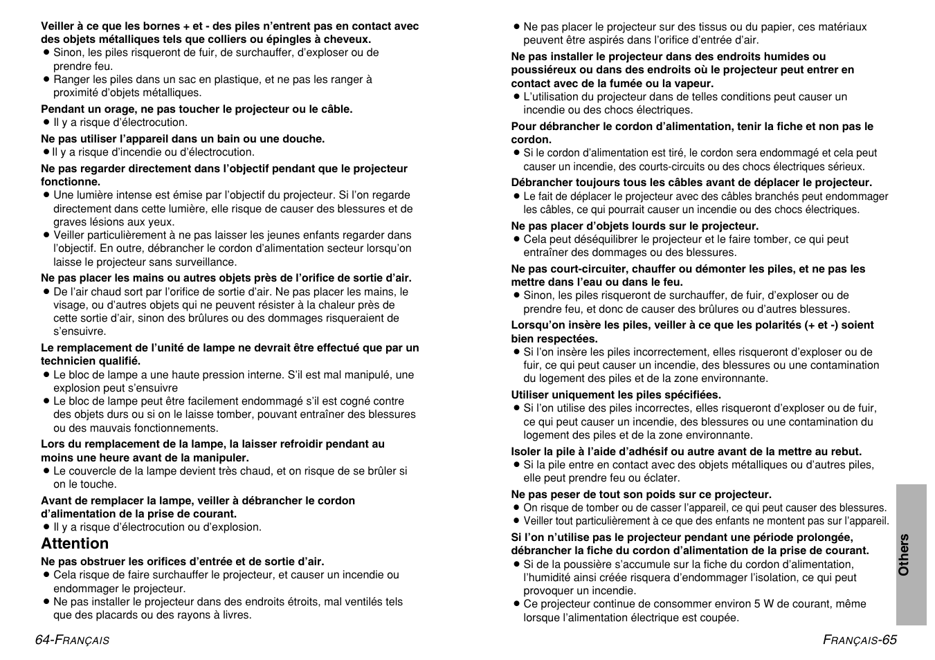 Attention | Panasonic PT-LM1U User Manual | Page 33 / 36