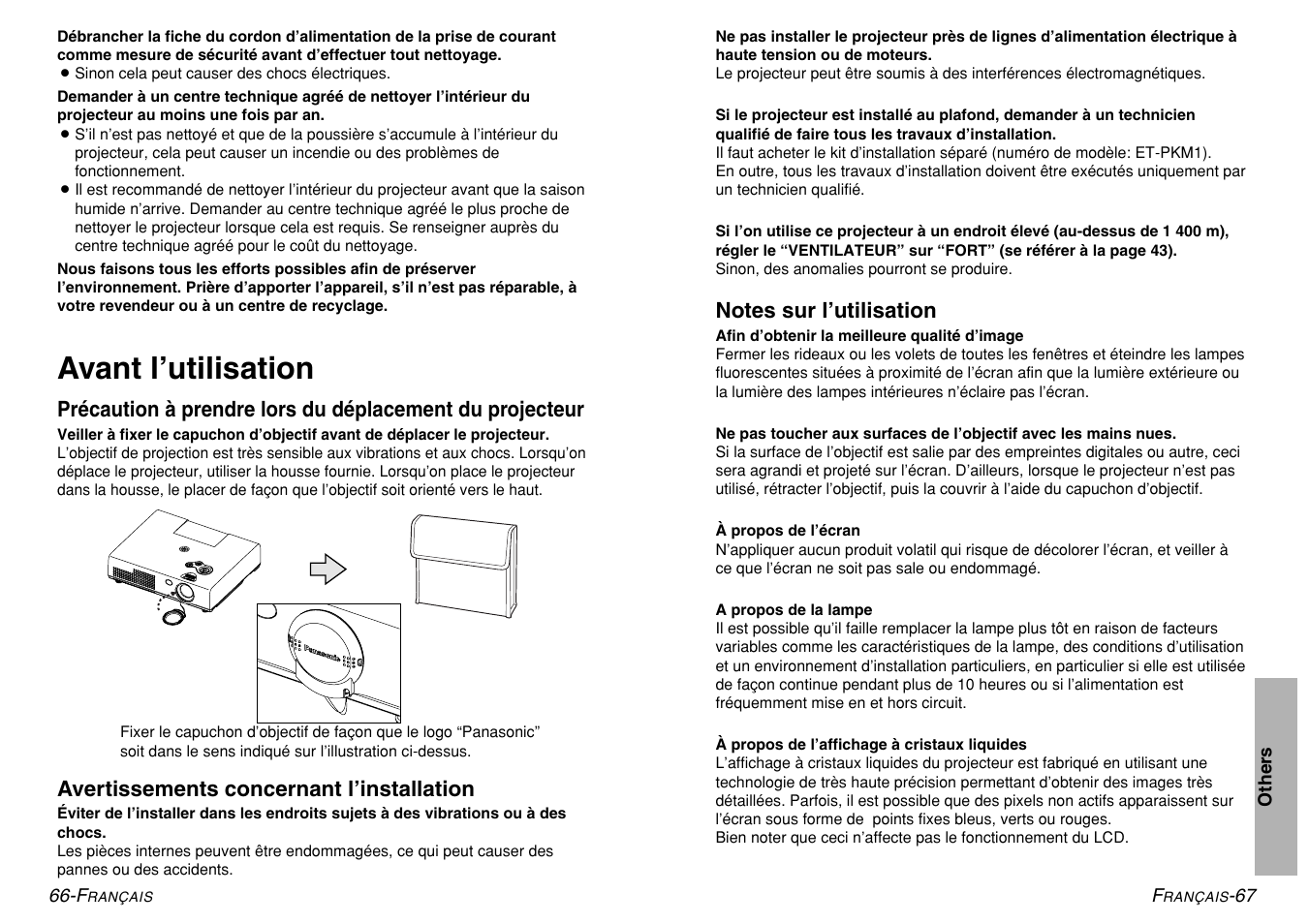 Avant l’utilisation | Panasonic PT-LM1U User Manual | Page 34 / 36