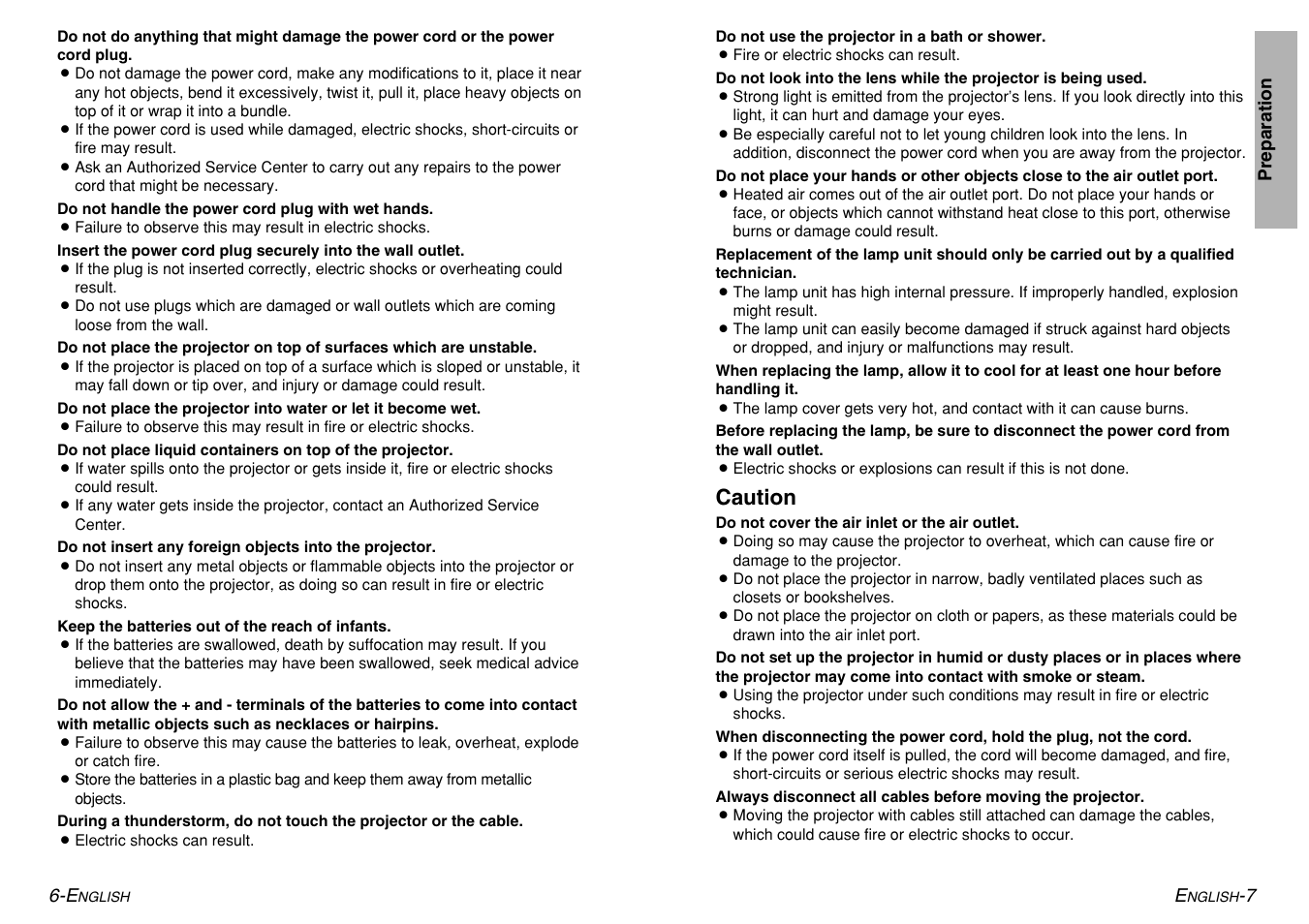 Caution | Panasonic PT-LM1U User Manual | Page 4 / 36