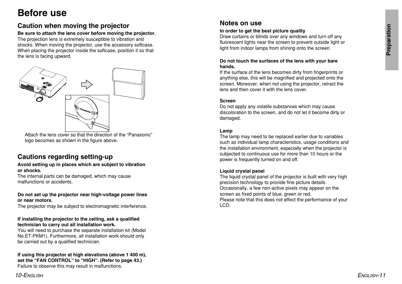 Before use | Panasonic PT-LM1U User Manual | Page 6 / 36
