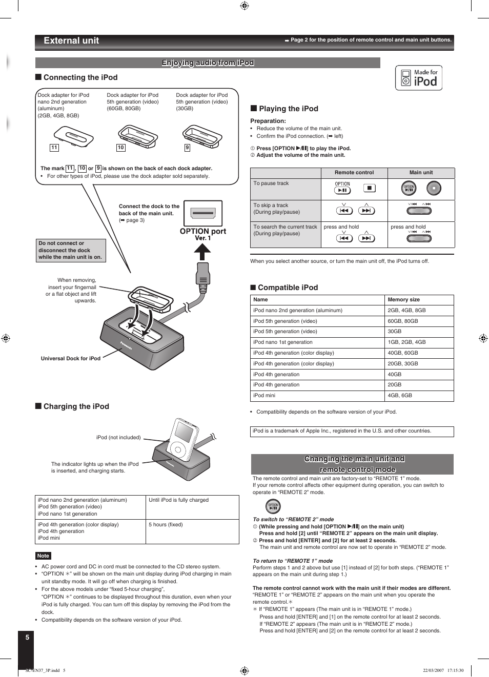 External unit | Panasonic SC-EN37 User Manual | Page 5 / 8