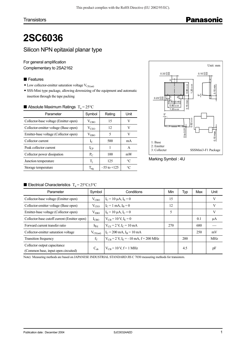 Panasonic 2SC6036 User Manual | 3 pages