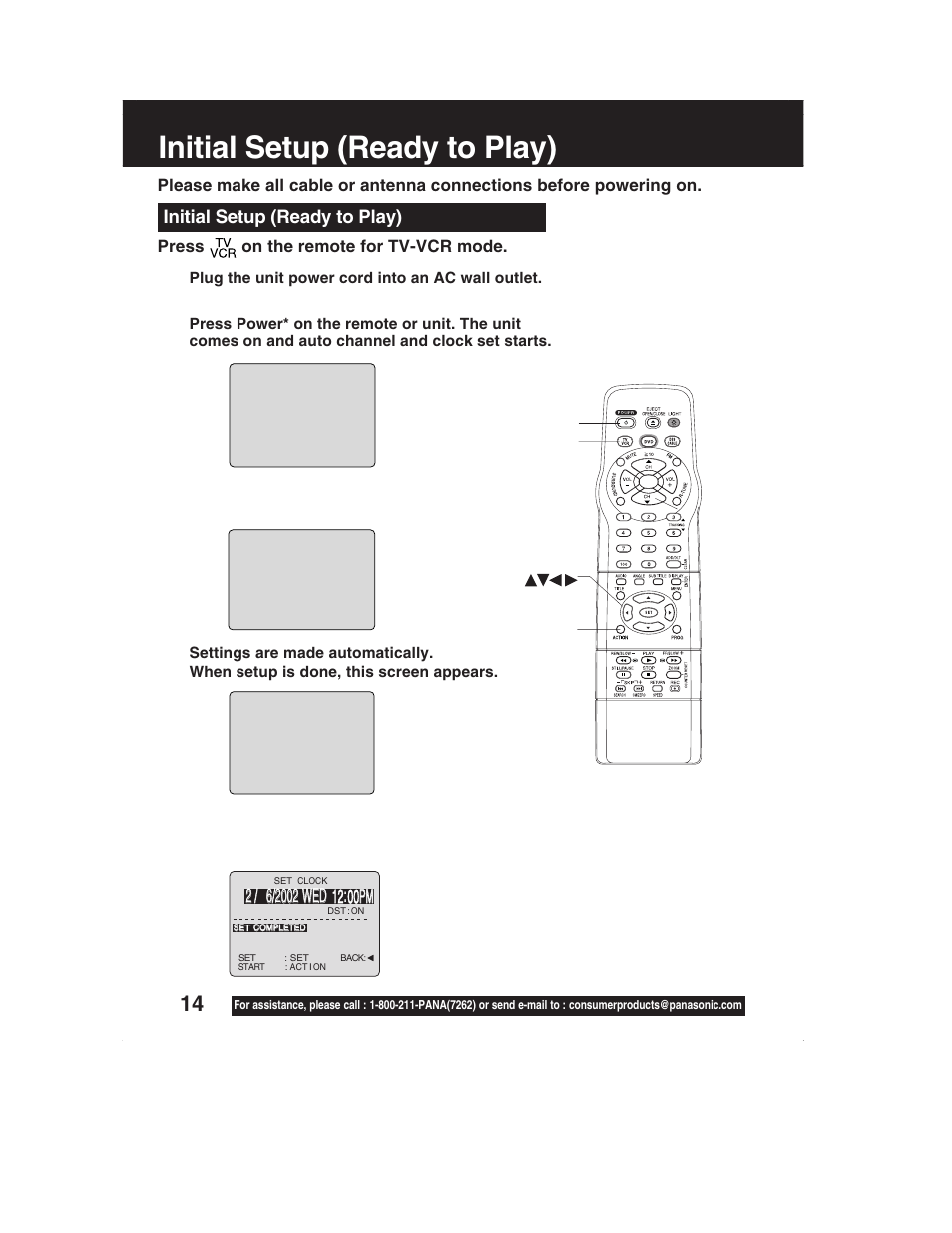 Initial setup, Initial setup (ready to play) | Panasonic PV-DM2792 User Manual | Page 14 / 75
