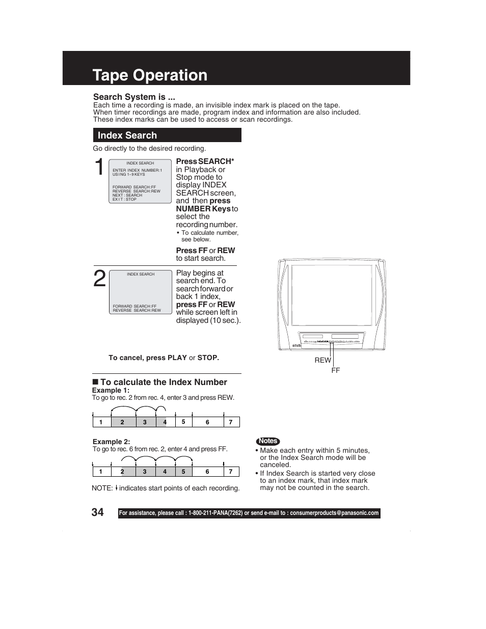 Tape operation, Index search, Search system is | Panasonic PV-DM2792 User Manual | Page 34 / 75