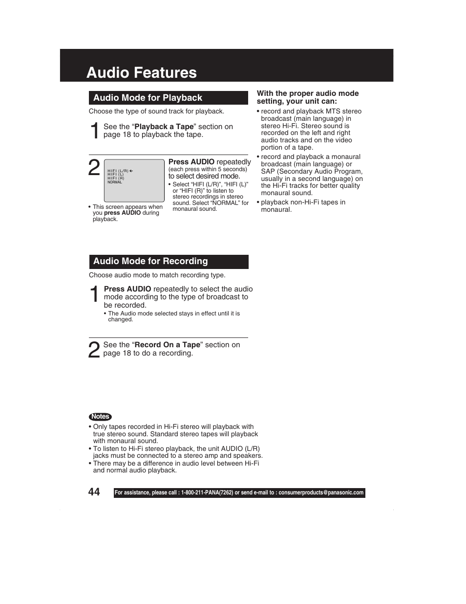 Audio features | Panasonic PV-DM2792 User Manual | Page 44 / 75