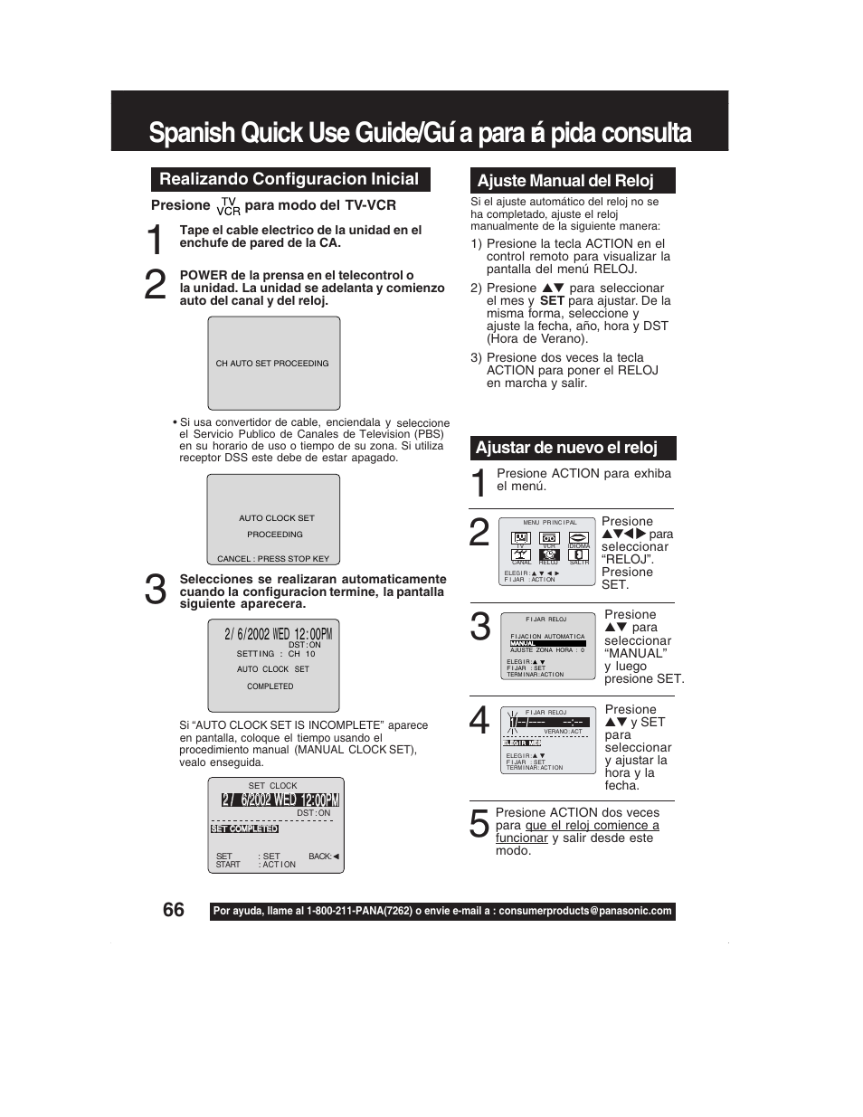 Ajustar de nuevo el reloj, Ajuste manual del reloj, Realizando configuracion inicial | Panasonic PV-DM2792 User Manual | Page 65 / 75