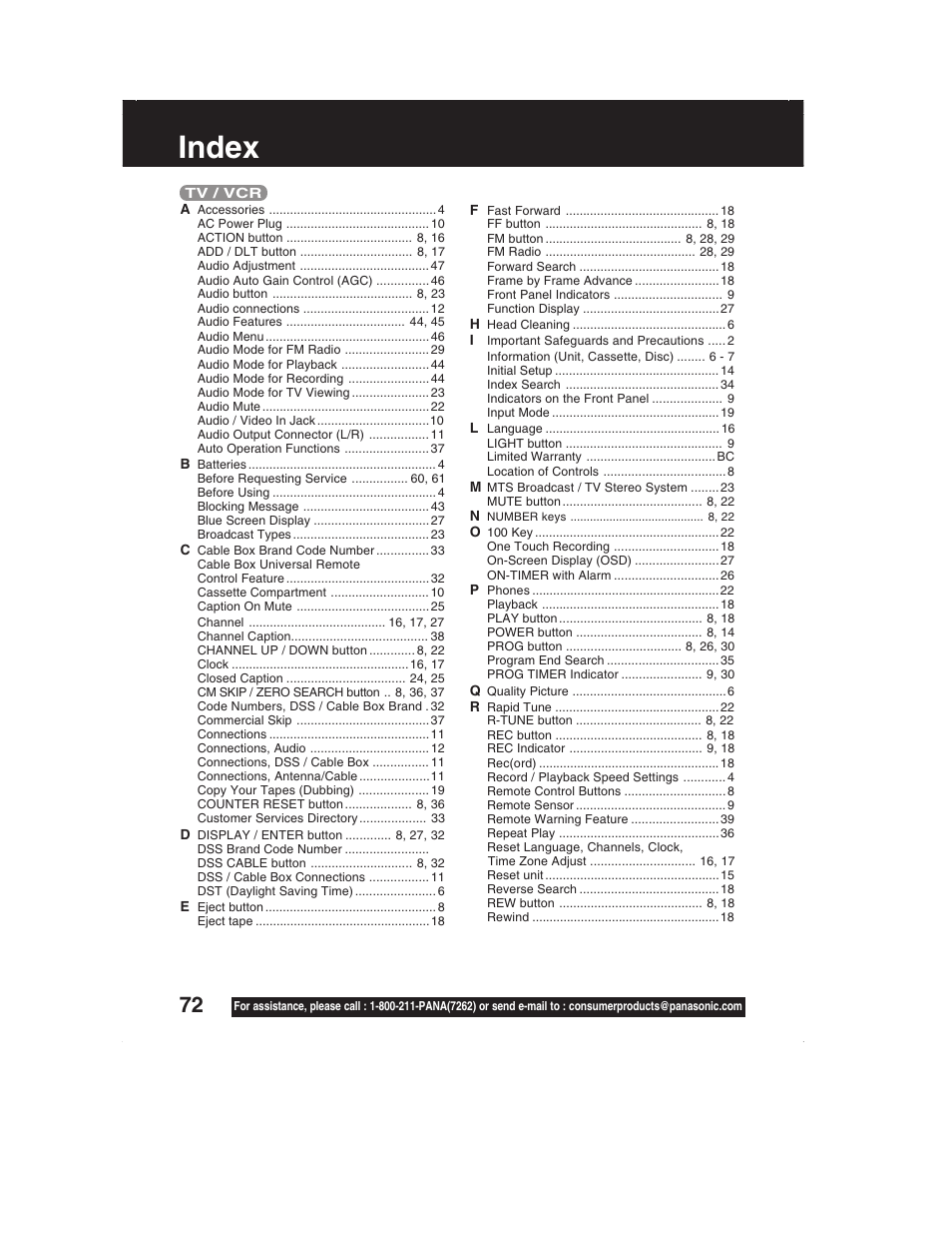 Index | Panasonic PV-DM2792 User Manual | Page 71 / 75