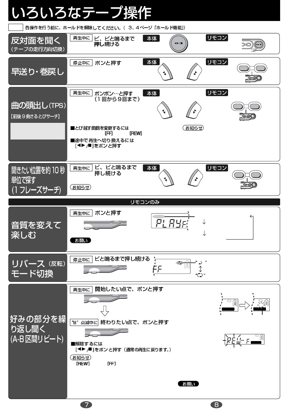 P7,8 いろいろなテープ操作, Rew ff, S-xbs | Panasonic RQ-SX76 User Manual | Page 4 / 8