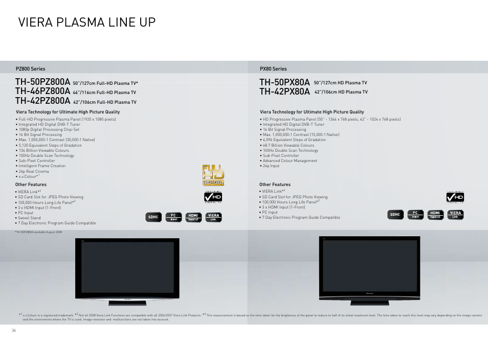 Viera plasma line up | Panasonic Viera TY-WK42PR4W User Manual | Page 34 / 52