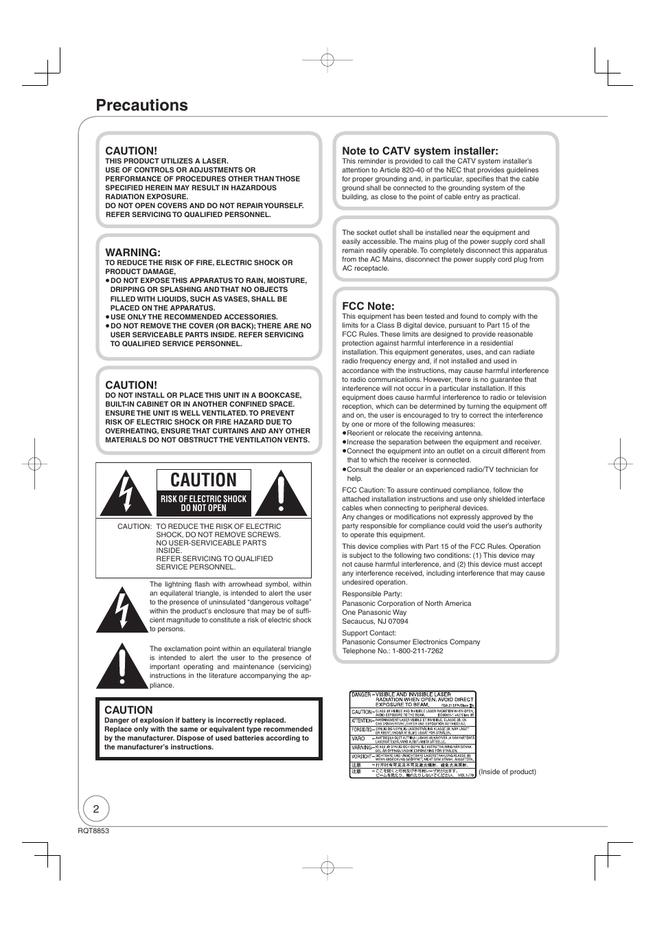 Getting started, Precautions, Caution | Panasonic DIGA DMR-EZ47V User Manual | Page 2 / 100