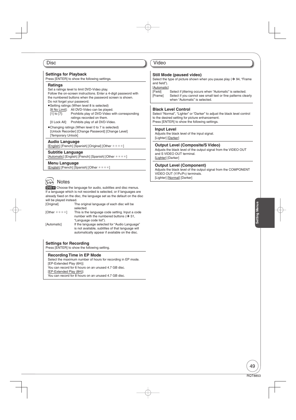 Disc video | Panasonic DIGA DMR-EZ47V User Manual | Page 49 / 100