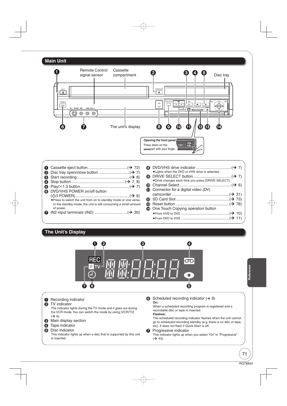 The unit’s display main unit | Panasonic DIGA DMR-EZ47V User Manual | Page 71 / 100