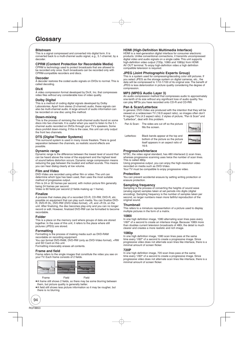 Glossary | Panasonic DIGA DMR-EZ47V User Manual | Page 94 / 100