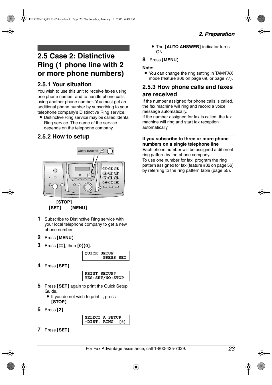 1 your situation, 2 how to setup, 3 how phone calls and faxes are received | Panasonic KX-FPG378 User Manual | Page 25 / 110