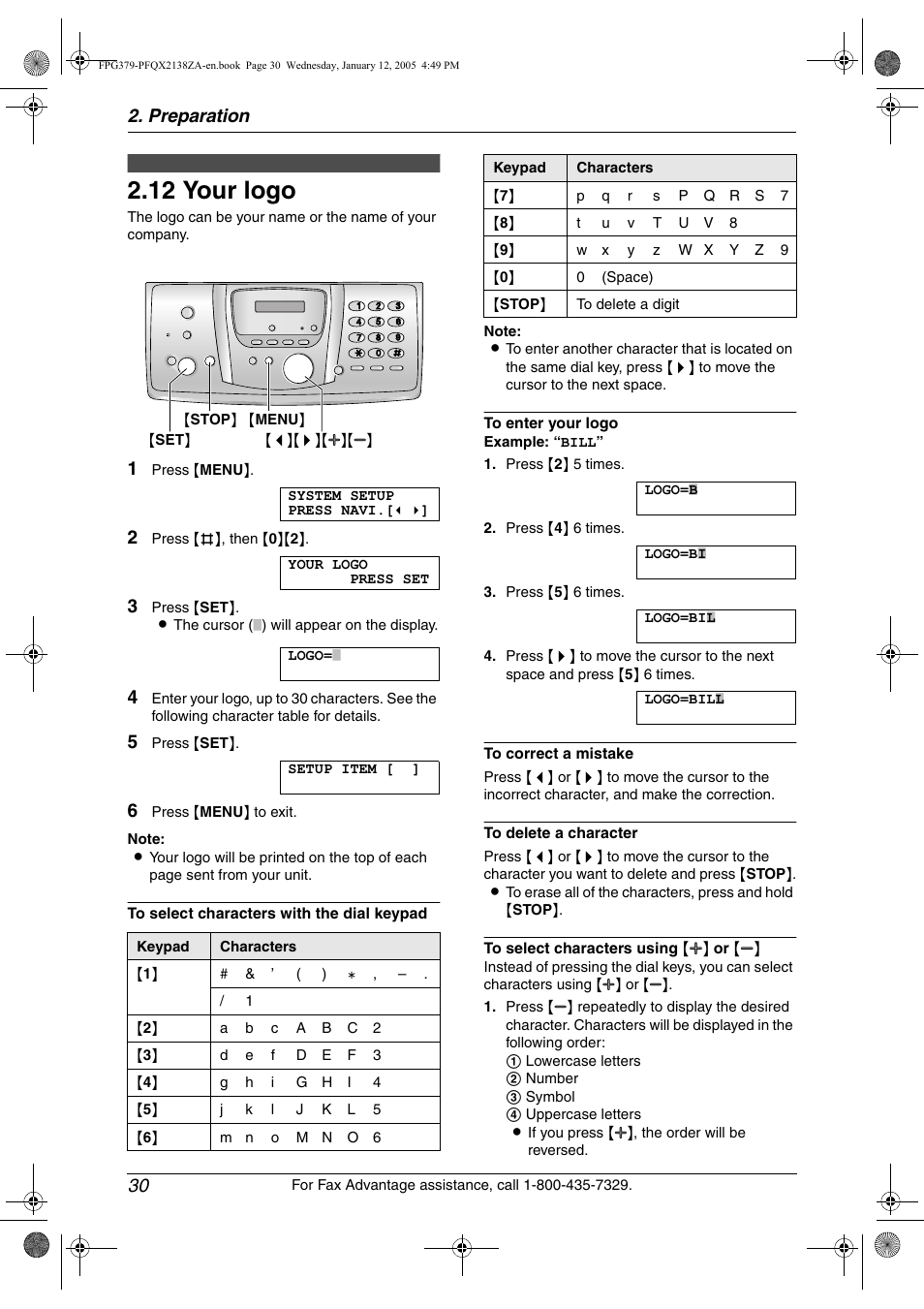 12 your logo, Your logo, 12 your logo | Preparation 30 | Panasonic KX-FPG378 User Manual | Page 32 / 110
