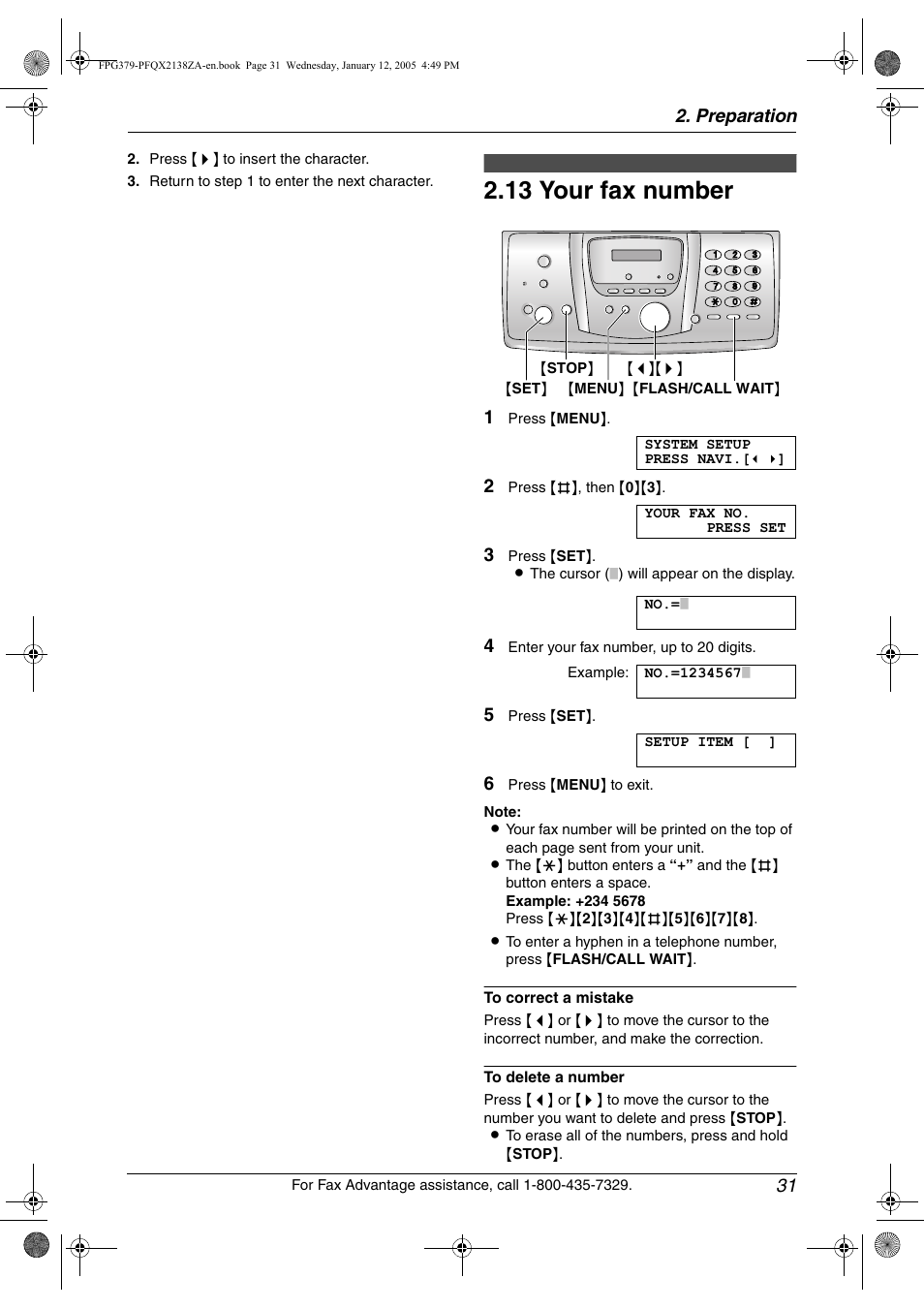 13 your fax number, Your fax number, 13 your fax number | Panasonic KX-FPG378 User Manual | Page 33 / 110