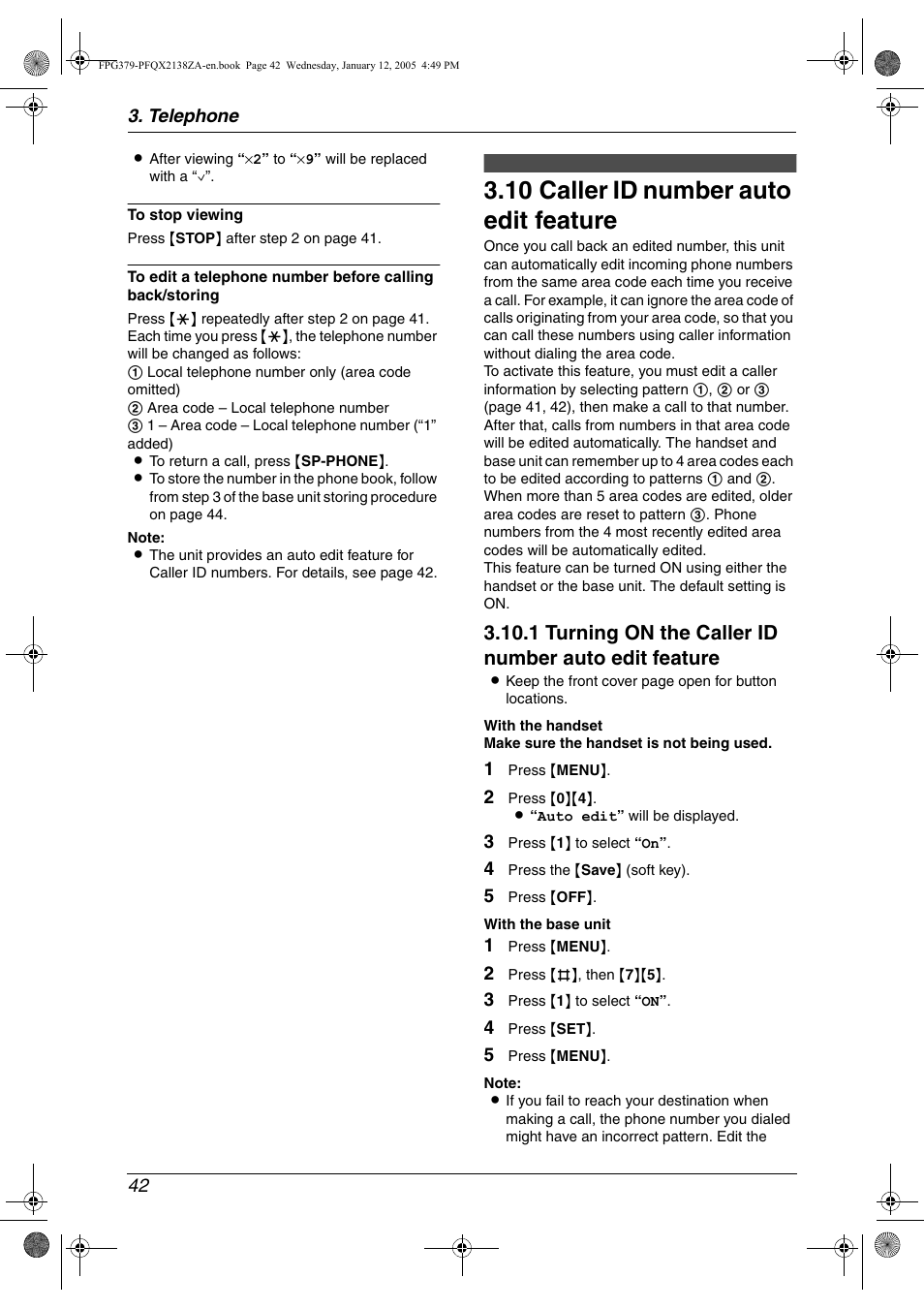 10 caller id number auto edit feature, Caller id number auto edit feature, 10 caller id number auto edit feature | Panasonic KX-FPG378 User Manual | Page 44 / 110