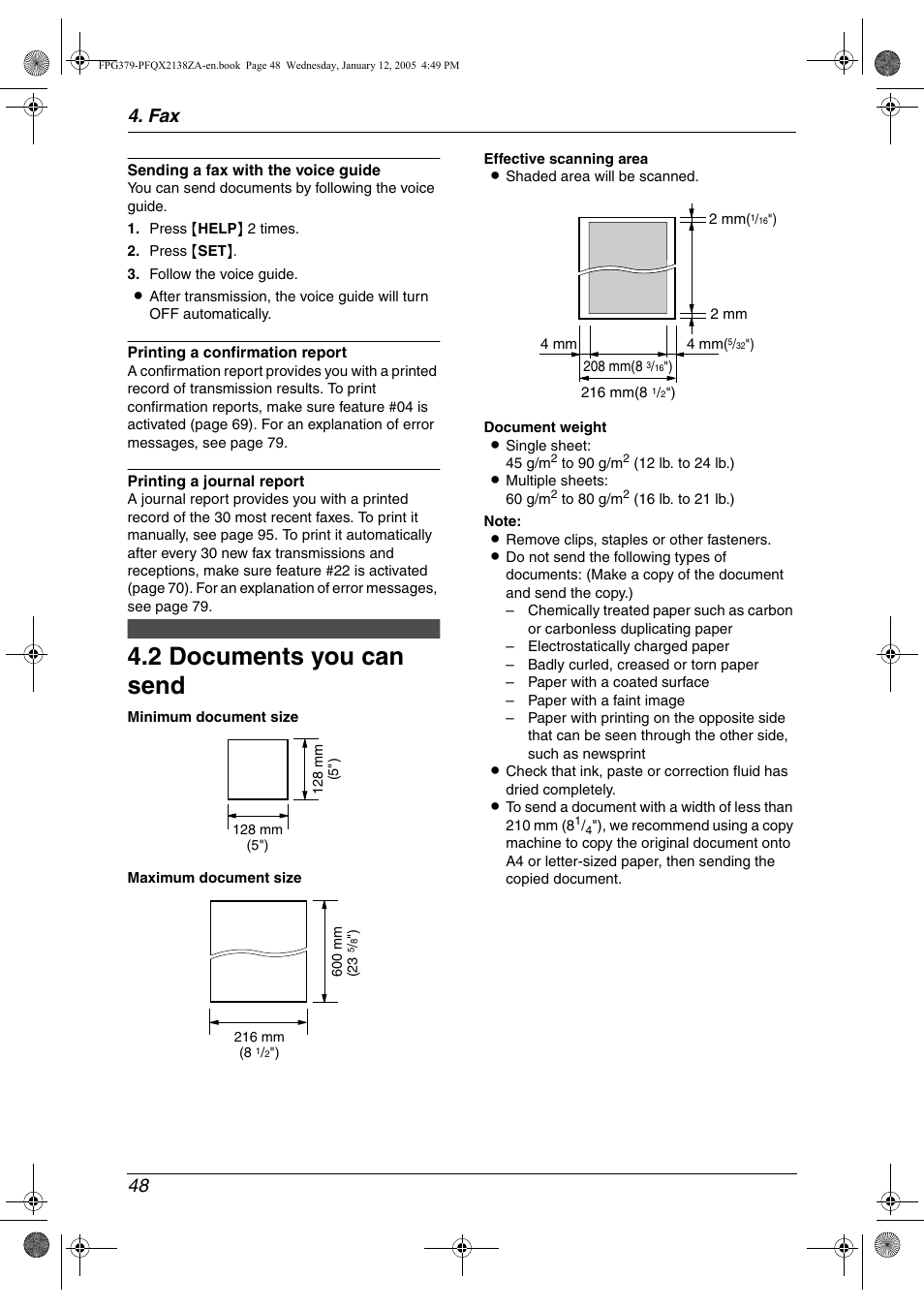 2 documents you can send, Documents you can send, 2 documents you can send | Fax 48 | Panasonic KX-FPG378 User Manual | Page 50 / 110