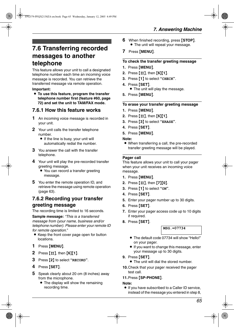 Option, 1 how this feature works, 2 recording your transfer greeting message | Panasonic KX-FPG378 User Manual | Page 67 / 110