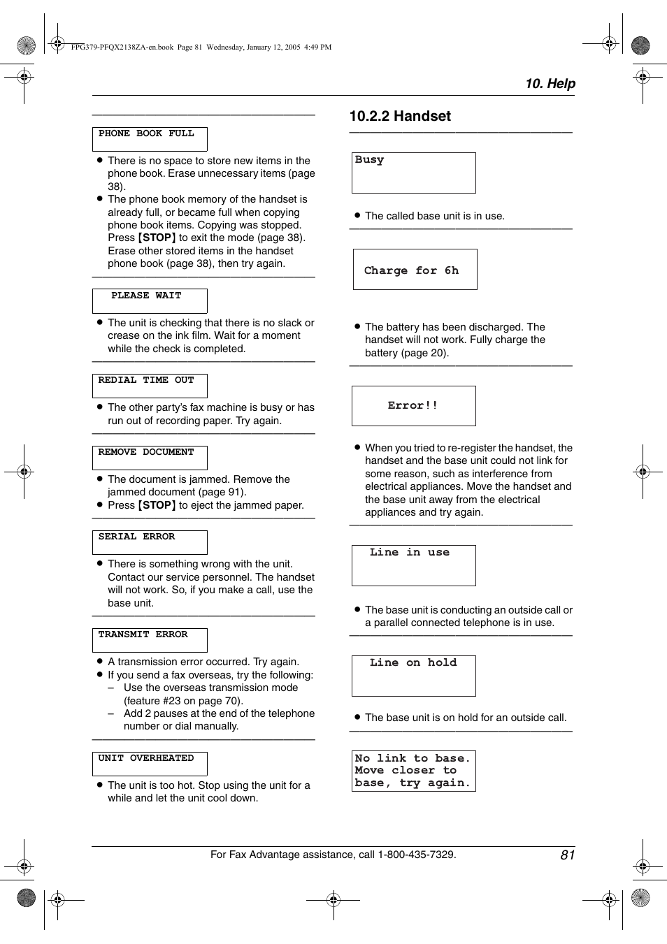 2 handset, Help 81 | Panasonic KX-FPG378 User Manual | Page 83 / 110