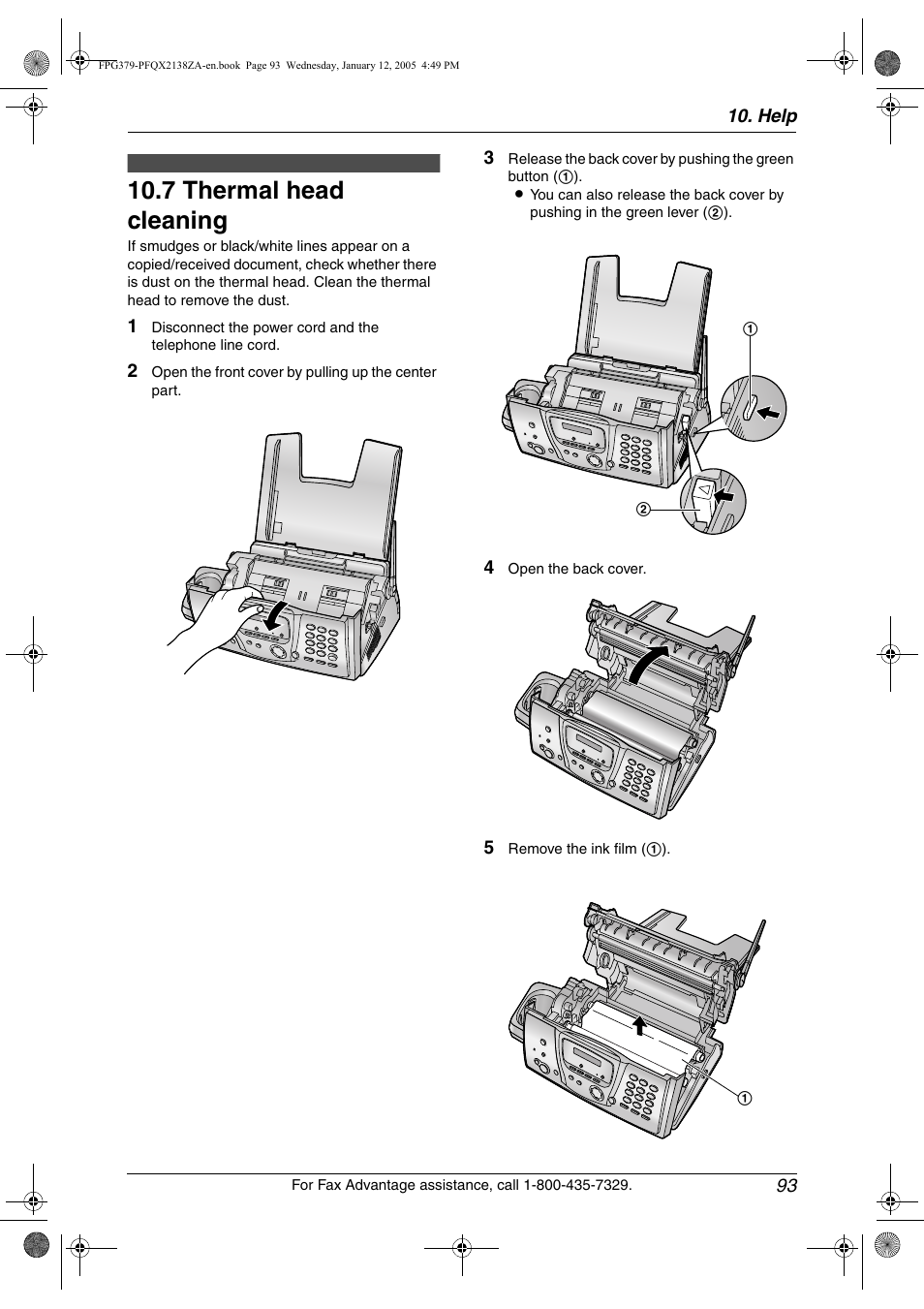7 thermal head cleaning, Thermal head cleaning, 7 thermal head cleaning | Panasonic KX-FPG378 User Manual | Page 95 / 110