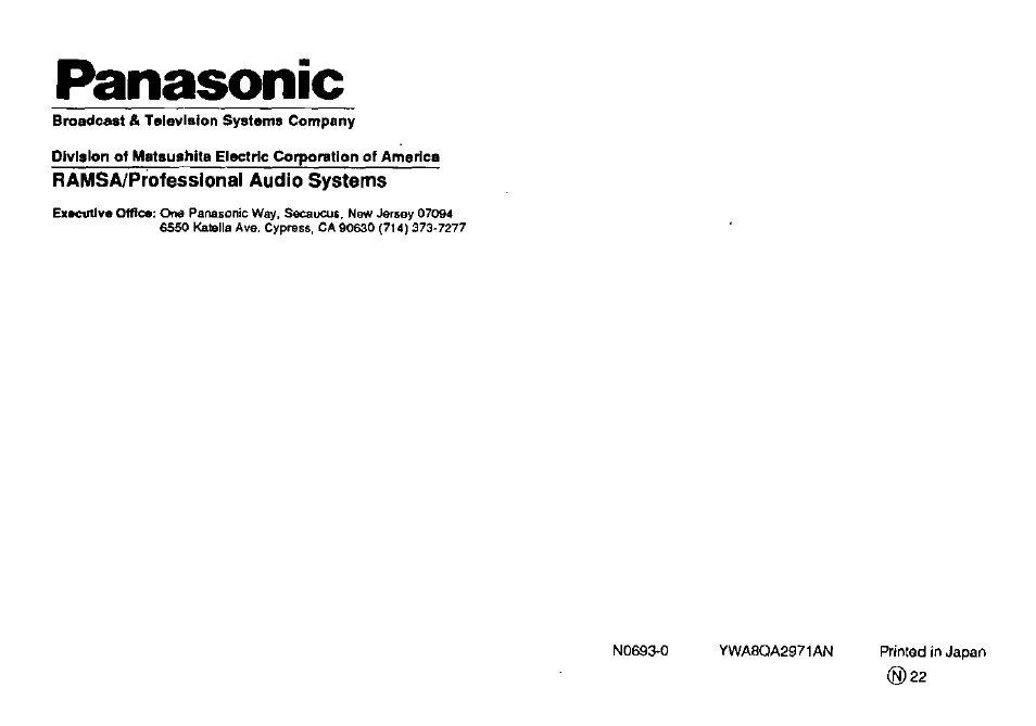 Panasonic | Panasonic RAMSA WX-RP921 User Manual | Page 10 / 10