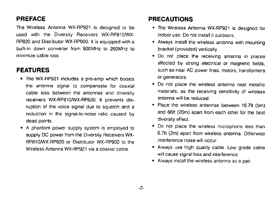 Preface, Features, Precautions | Panasonic RAMSA WX-RP921 User Manual | Page 4 / 10