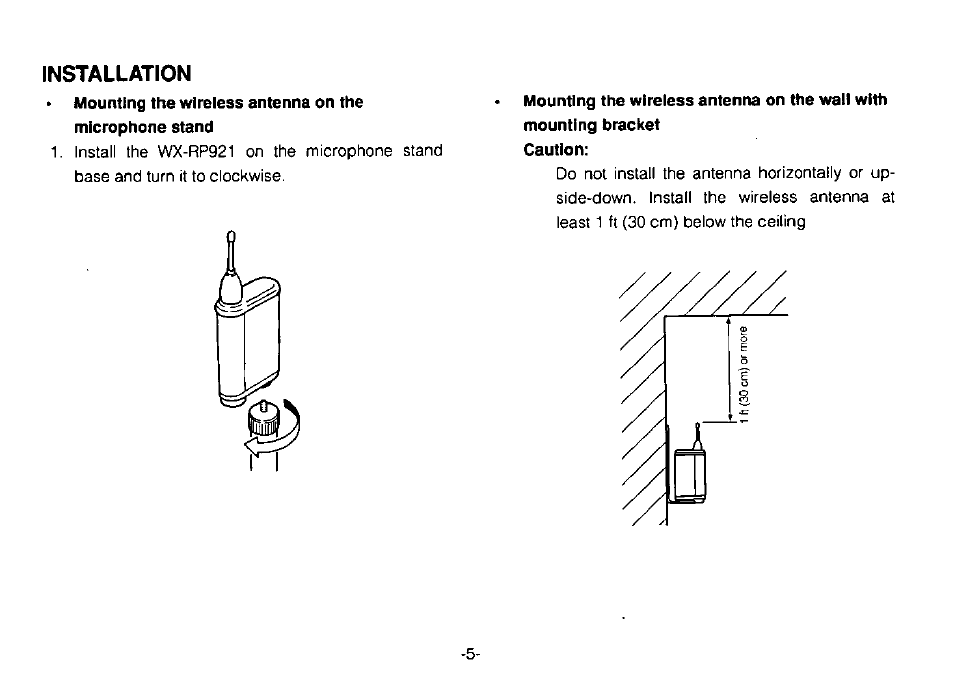 Mounting the wireless antenna on the wall with, Installation | Panasonic RAMSA WX-RP921 User Manual | Page 7 / 10