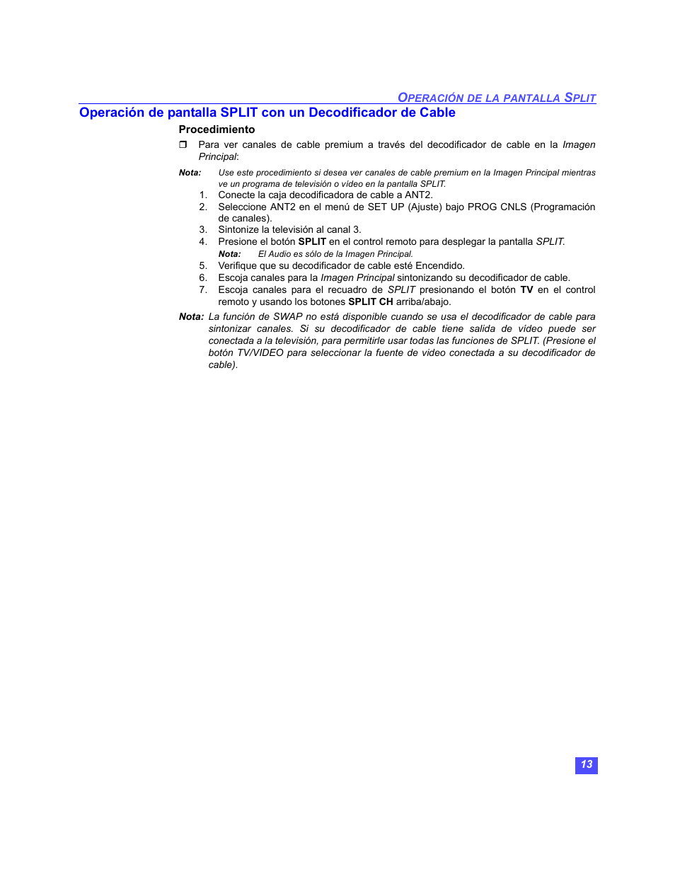 Operacion de split con un decodificador de cable | Panasonic PT-47WX49 User Manual | Page 43 / 58