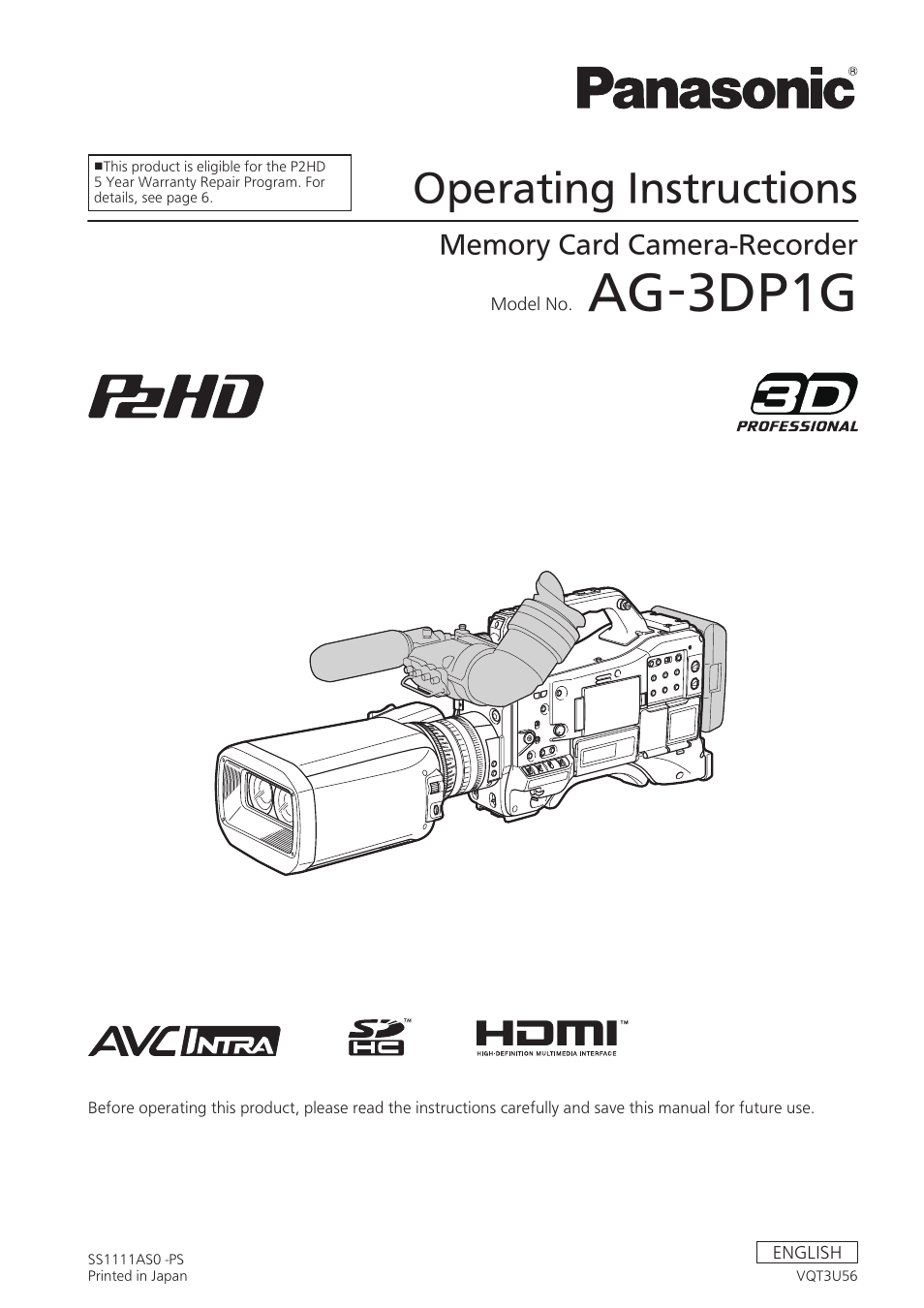 Panasonic AG-3DP1G User Manual | 140 pages