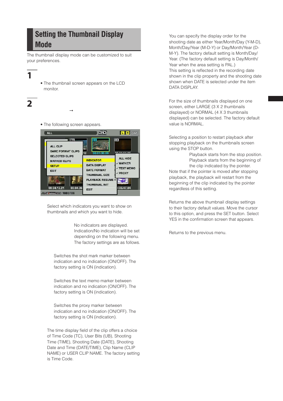 Setting the thumbnail display mode | Panasonic AG-3DP1G User Manual | Page 101 / 140
