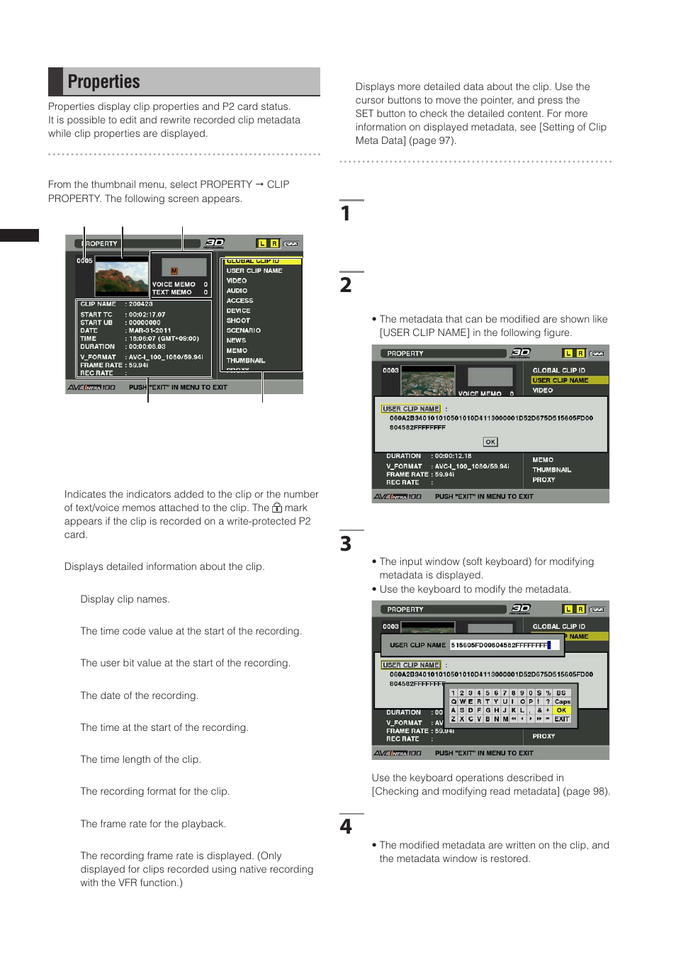 Properties | Panasonic AG-3DP1G User Manual | Page 102 / 140