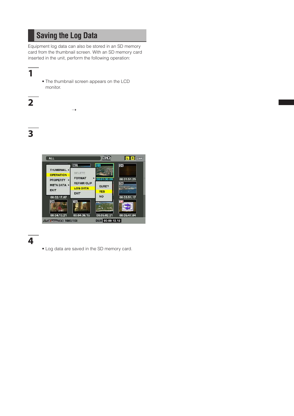 Saving the log data | Panasonic AG-3DP1G User Manual | Page 105 / 140