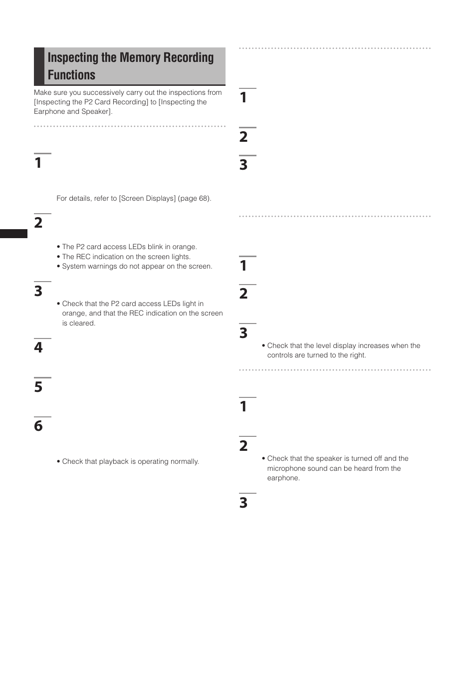 Inspecting the memory recording functions | Panasonic AG-3DP1G User Manual | Page 124 / 140