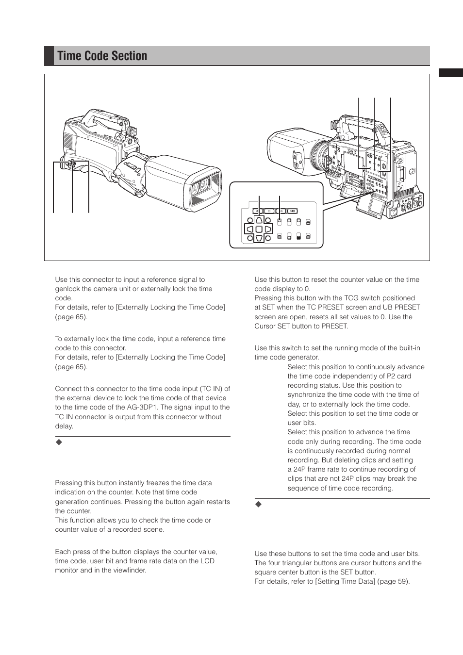 Time code section | Panasonic AG-3DP1G User Manual | Page 25 / 140