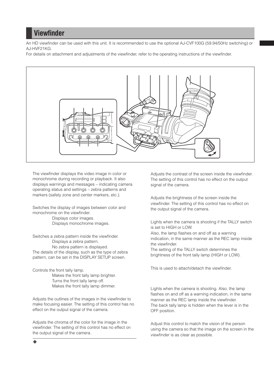 Viewfinder, Viewﬁnder | Panasonic AG-3DP1G User Manual | Page 27 / 140