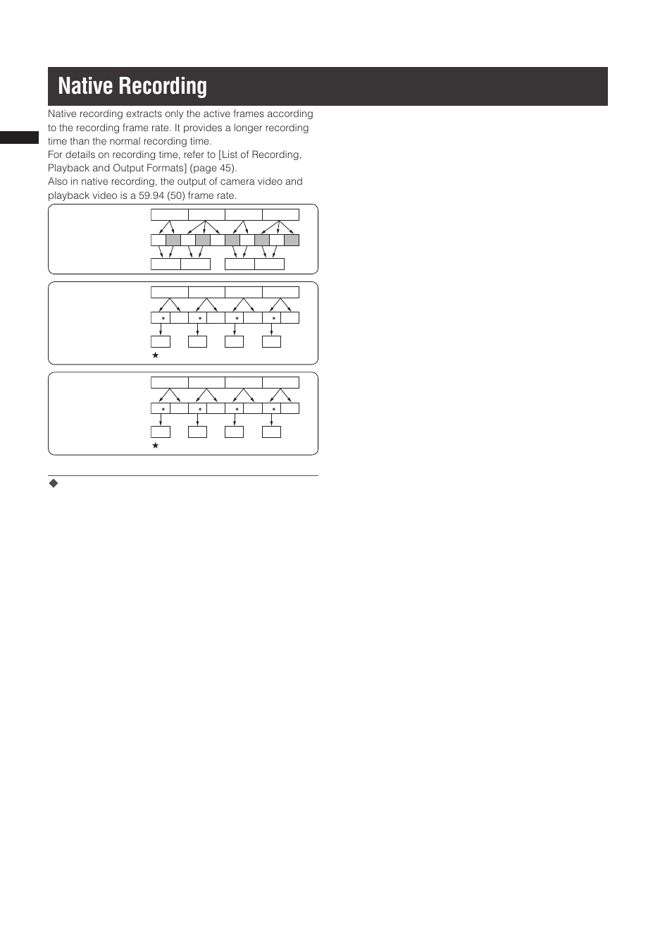 Native recording, Chapter 3  recording and pla ybac k | Panasonic AG-3DP1G User Manual | Page 36 / 140