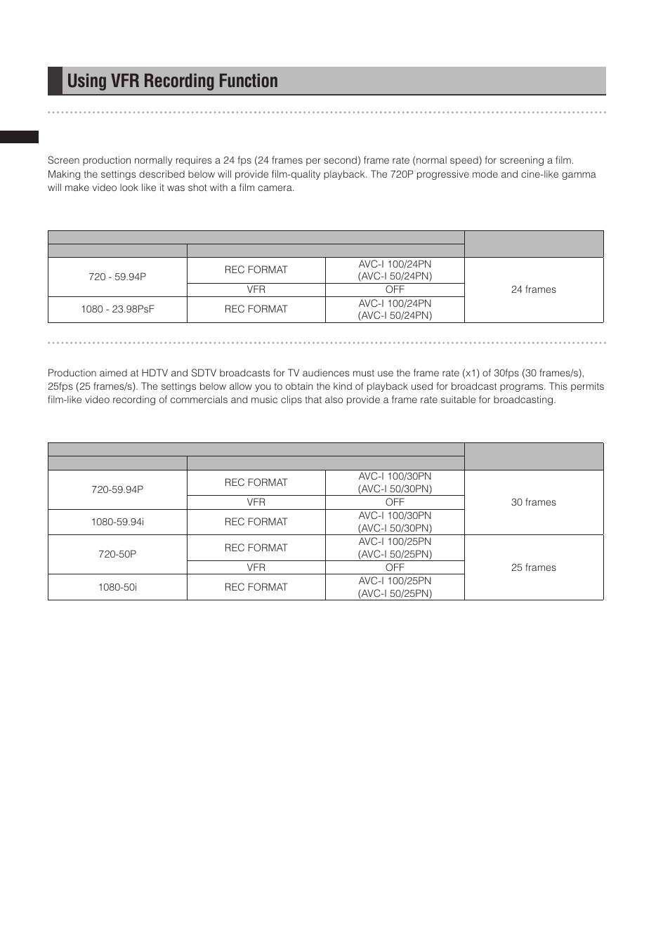 Using vfr recording function | Panasonic AG-3DP1G User Manual | Page 38 / 140