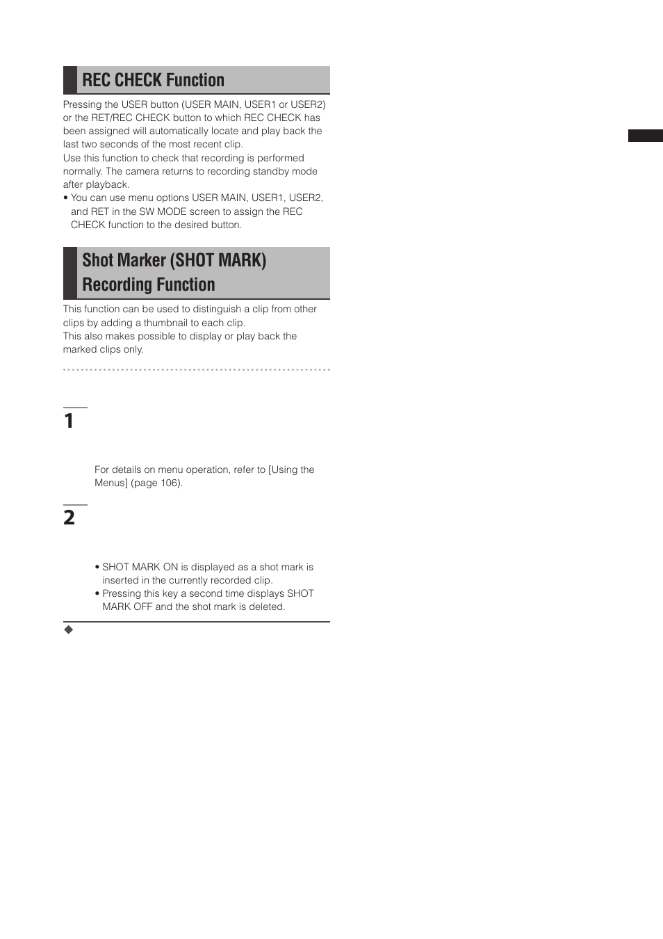 Rec check function, Shot marker (shot mark) recording function | Panasonic AG-3DP1G User Manual | Page 41 / 140