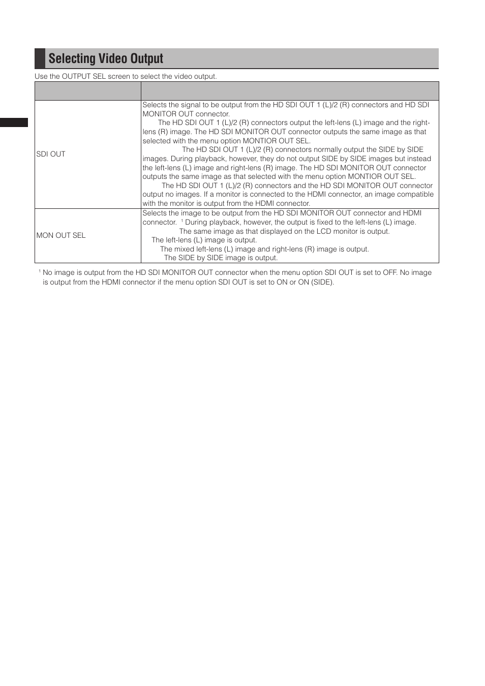 Selecting video output | Panasonic AG-3DP1G User Manual | Page 44 / 140