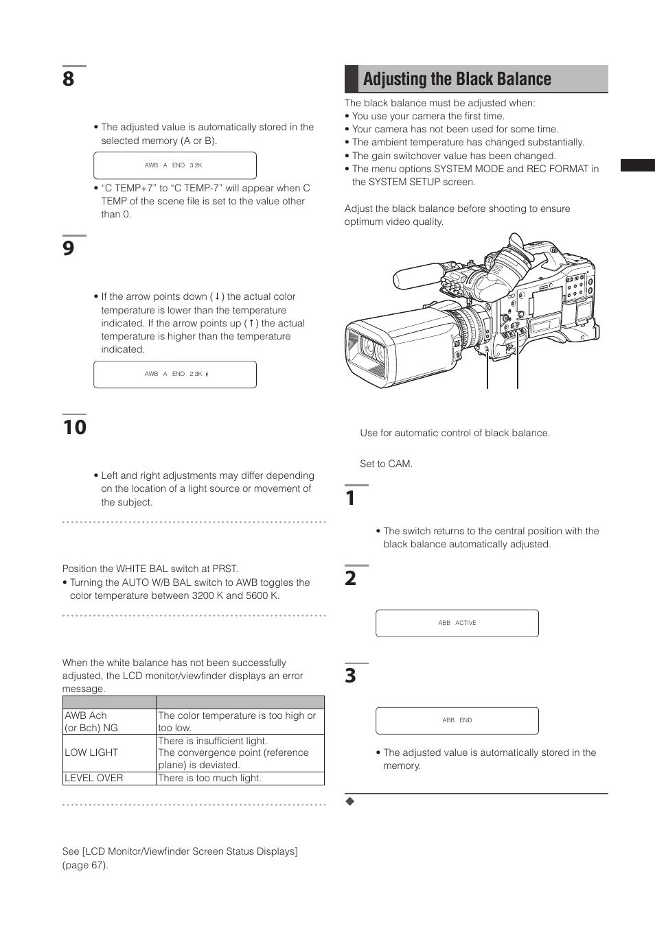 Adjusting the black balance | Panasonic AG-3DP1G User Manual | Page 47 / 140