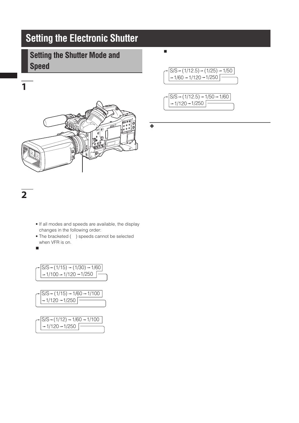 Setting the electronic shutter, Setting the shutter mode and speed | Panasonic AG-3DP1G User Manual | Page 48 / 140