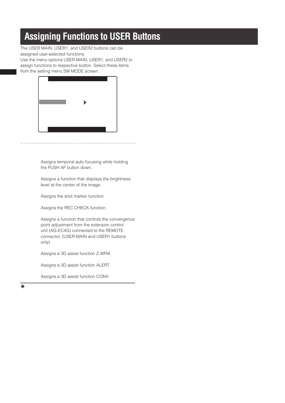 Assigning functions to user buttons, Selectable functions | Panasonic AG-3DP1G User Manual | Page 50 / 140