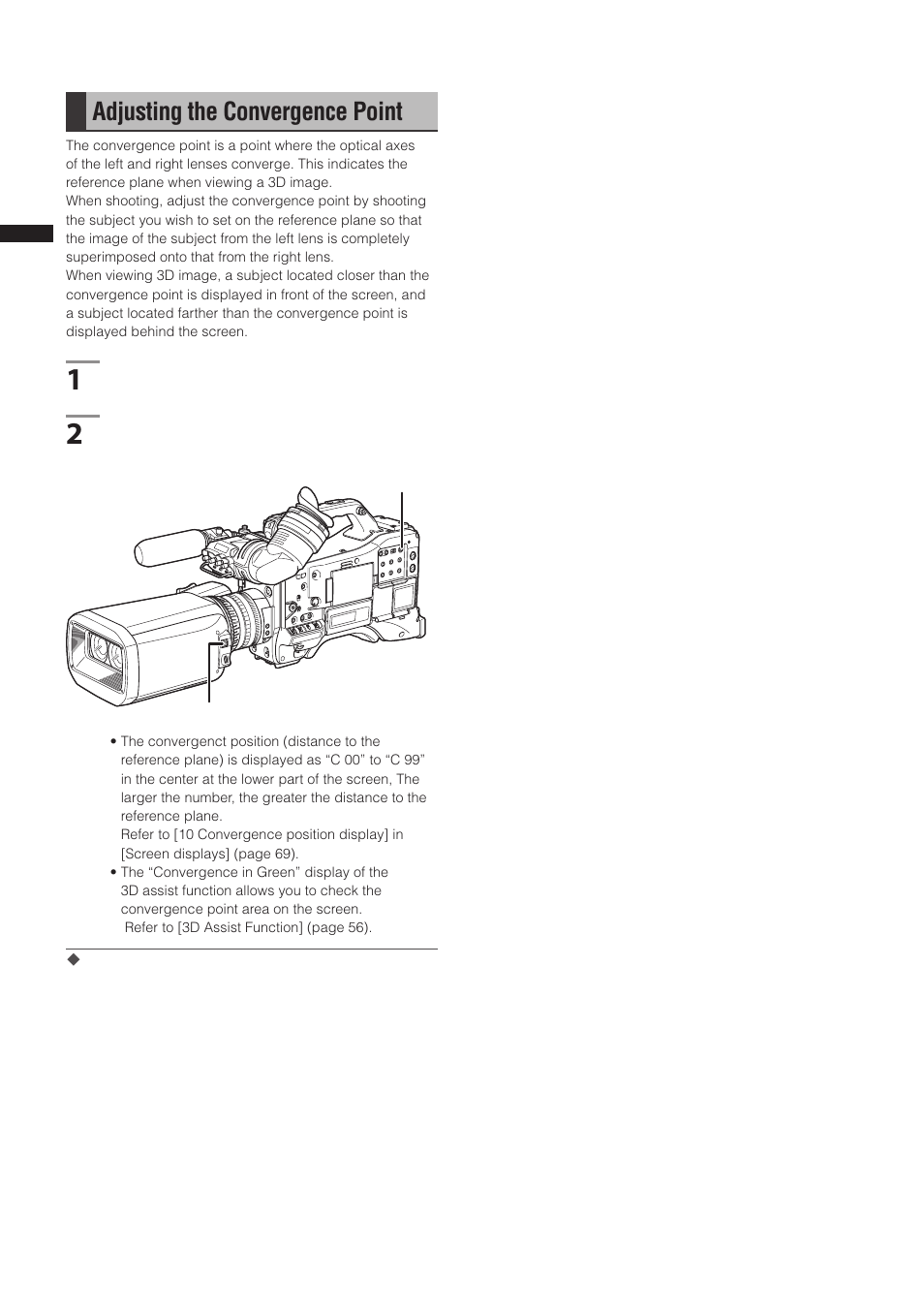 Adjusting the convergence point | Panasonic AG-3DP1G User Manual | Page 54 / 140