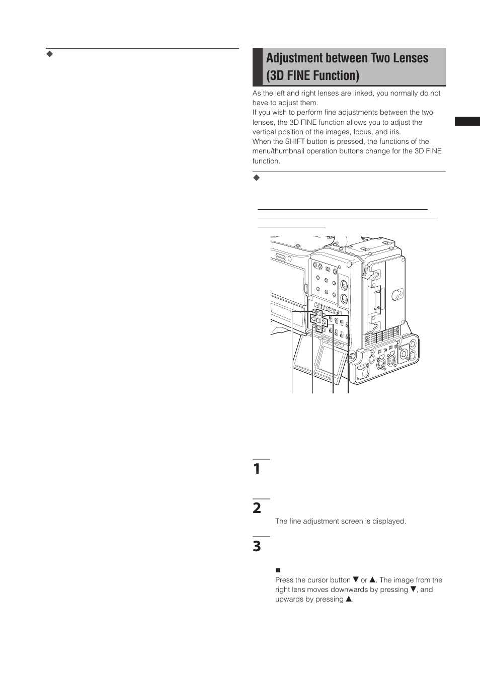 Adjustment between two lenses (3d fine function) | Panasonic AG-3DP1G User Manual | Page 57 / 140
