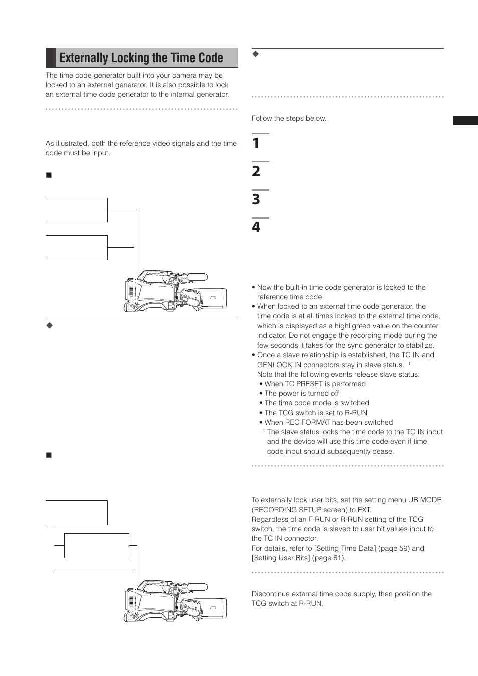 Externally locking the time code | Panasonic AG-3DP1G User Manual | Page 65 / 140