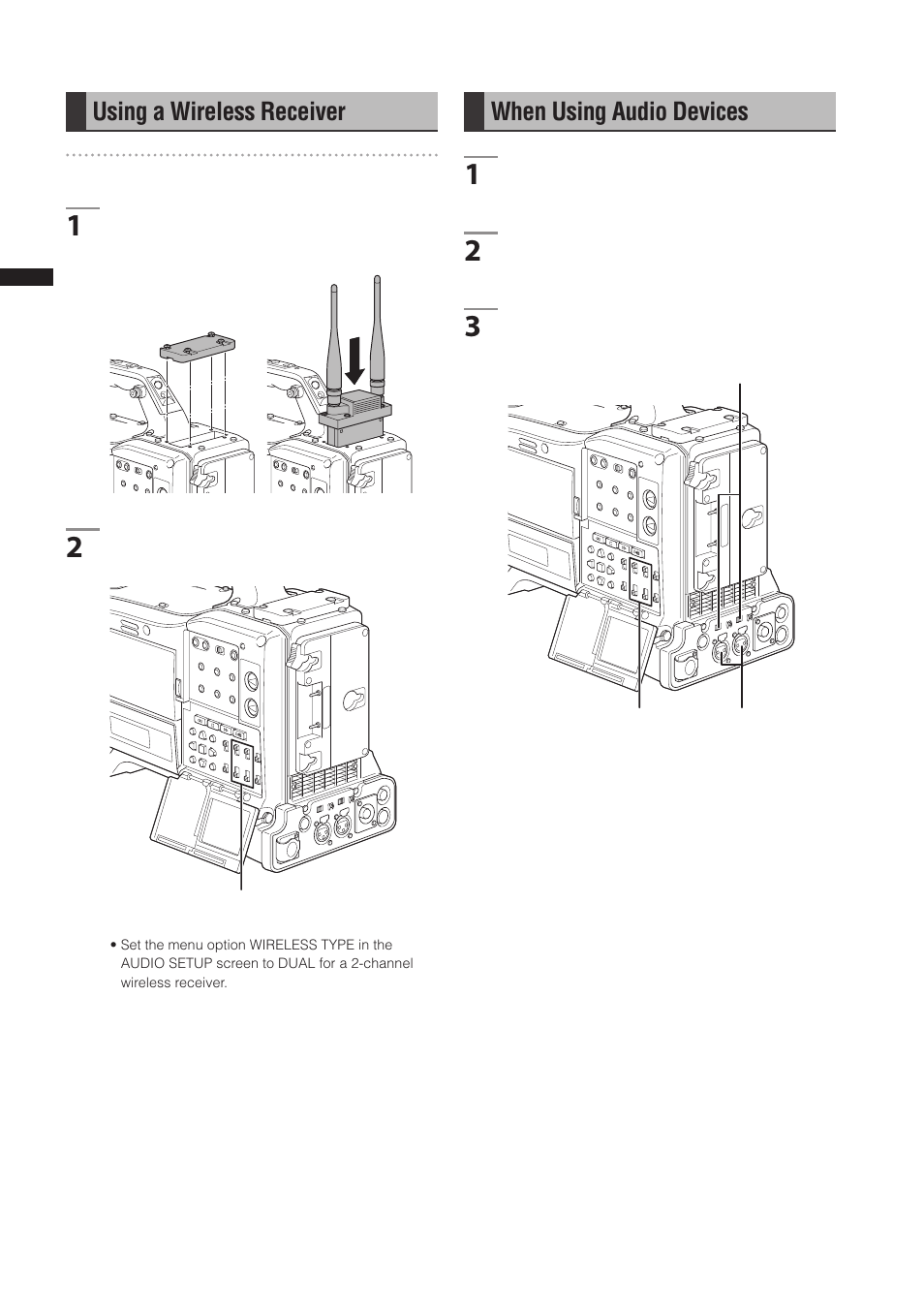 Using a wireless receiver, When using audio devices | Panasonic AG-3DP1G User Manual | Page 88 / 140