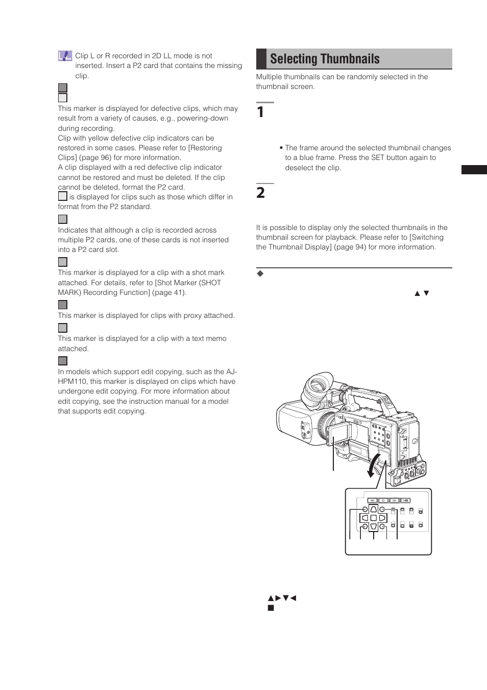 Selecting thumbnails | Panasonic AG-3DP1G User Manual | Page 93 / 140