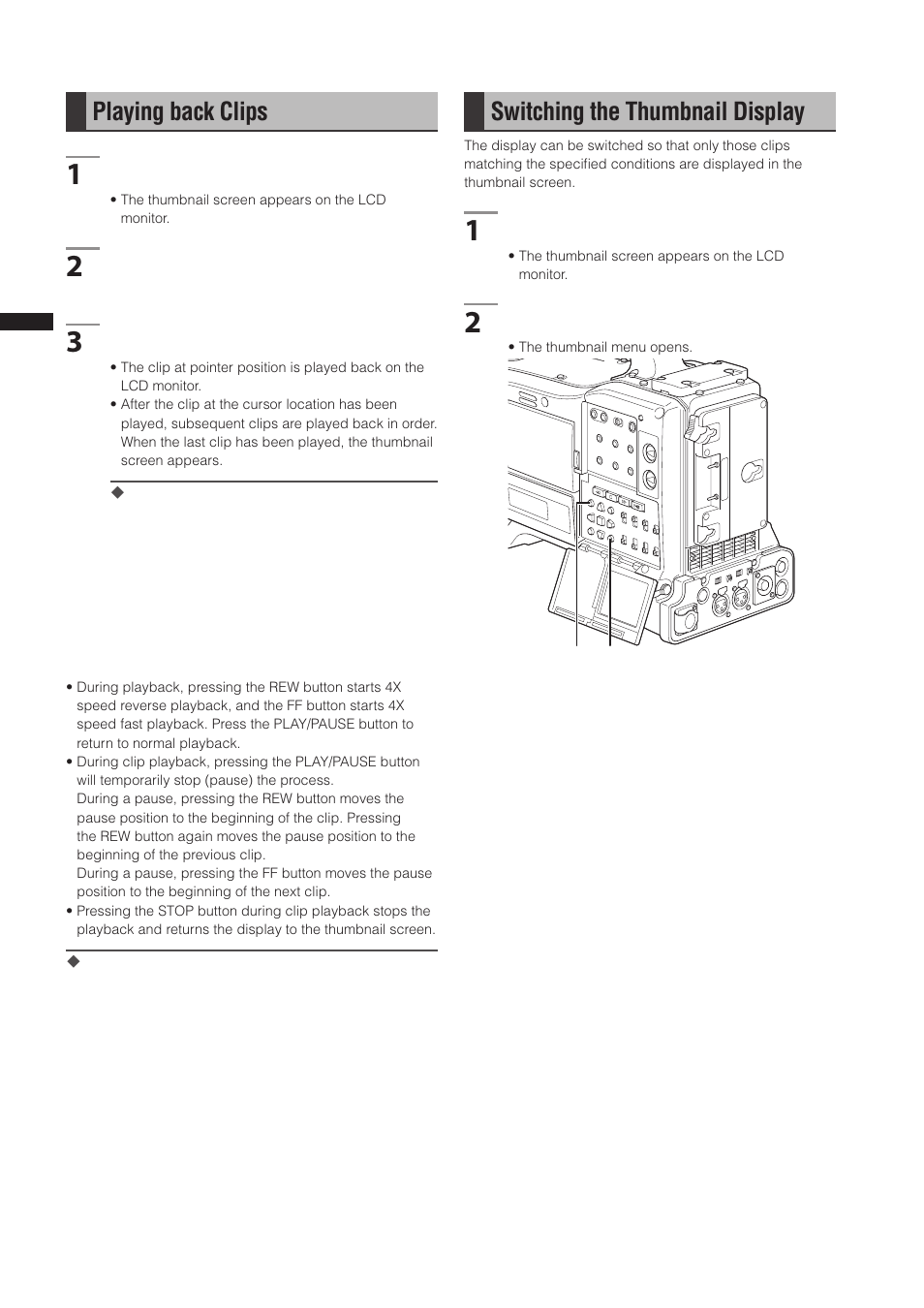 Playing back clips, Switching the thumbnail display | Panasonic AG-3DP1G User Manual | Page 94 / 140