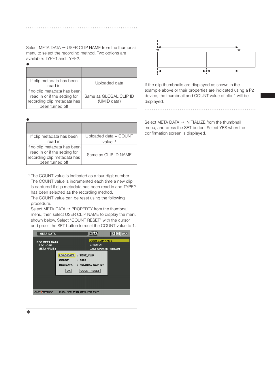 Selecting the user clip name recording method, Clearing uploaded metadata | Panasonic AG-3DP1G User Manual | Page 99 / 140